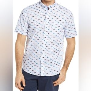 Johnston & Murphy Shark Print Button-Up Shirt XL Coastal Summer